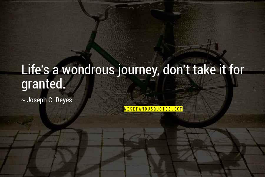 Free Ssn Quotes By Joseph C. Reyes: Life's a wondrous journey, don't take it for Free Ssn Quotes By Joseph C. Reyes: Life's a wondrous journey, don't take it for
