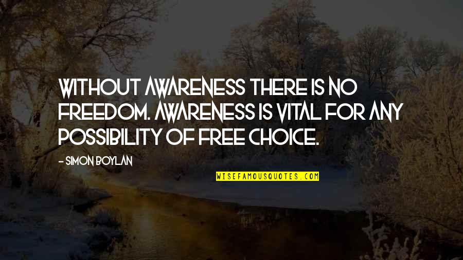 Free Wisdom Quotes By Simon Boylan: Without awareness there is no freedom. Awareness is
