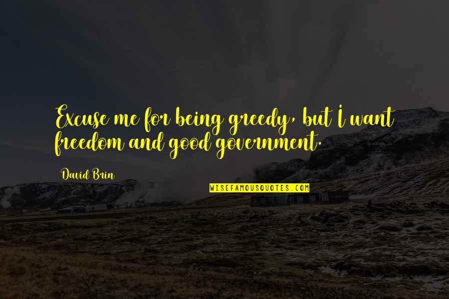 Freedom And Government Quotes By David Brin: Excuse me for being greedy, but I want
