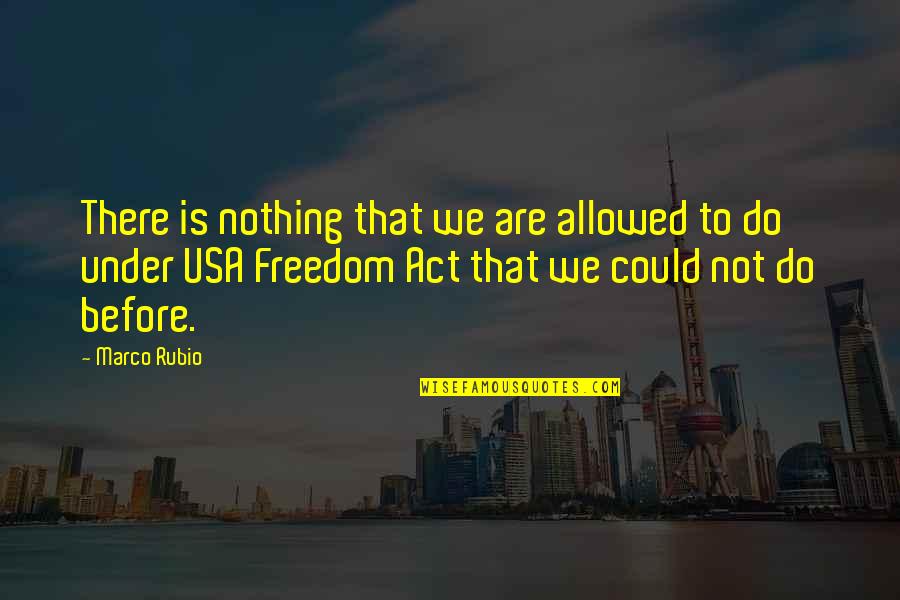 Freedom In Usa Quotes By Marco Rubio: There is nothing that we are allowed to