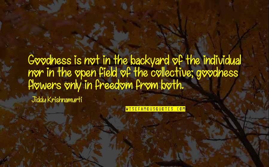 Freedom Individual Quotes By Jiddu Krishnamurti: Goodness is not in the backyard of the