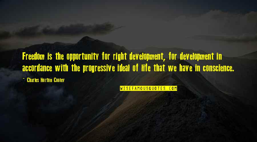 Freedom Of Life Quotes By Charles Horton Cooley: Freedom is the opportunity for right development, for