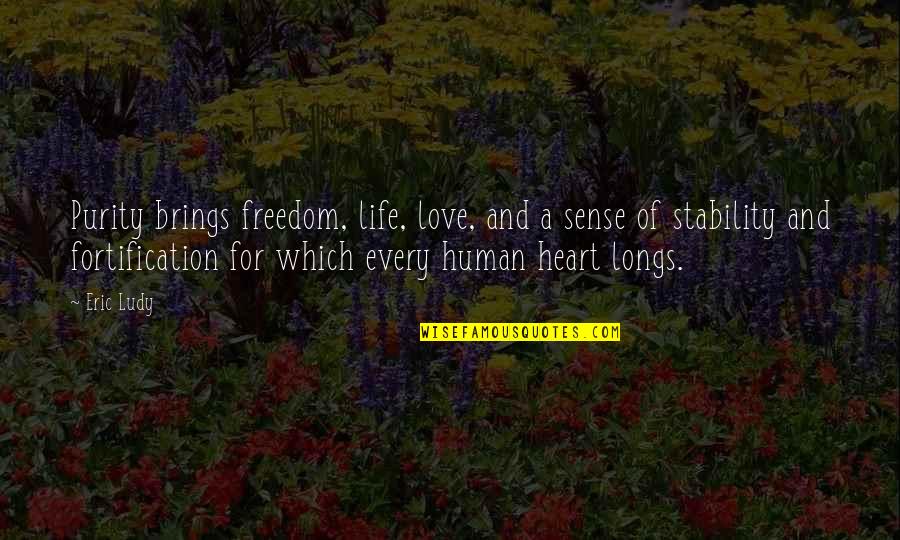 Freedom Of Love Quotes By Eric Ludy: Purity brings freedom, life, love, and a sense