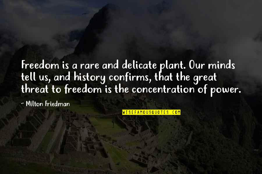 Freedom Of Mind Quotes By Milton Friedman: Freedom is a rare and delicate plant. Our