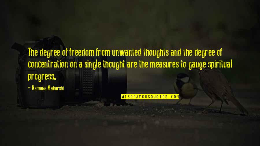 Freedom Of Thoughts Quotes By Ramana Maharshi: The degree of freedom from unwanted thoughts and