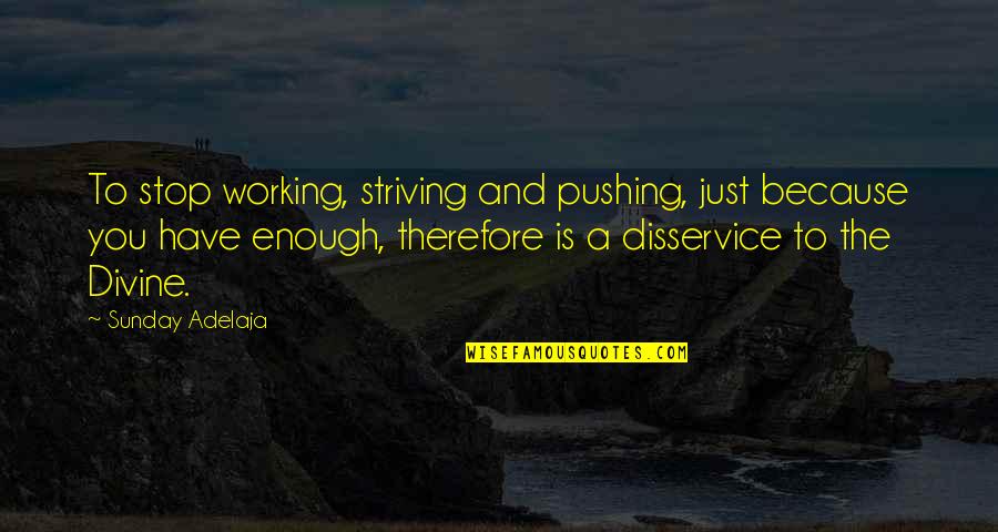 Freewheelin Bikes Quotes By Sunday Adelaja: To stop working, striving and pushing, just because