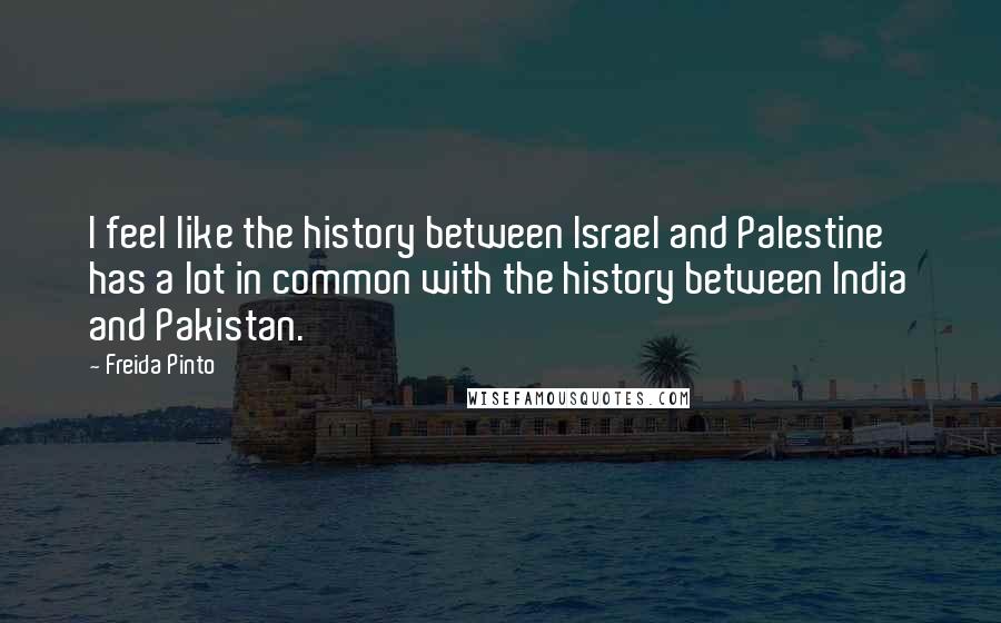 Freida Pinto quotes: I feel like the history between Israel and Palestine has a lot in common with the history between India and Pakistan.