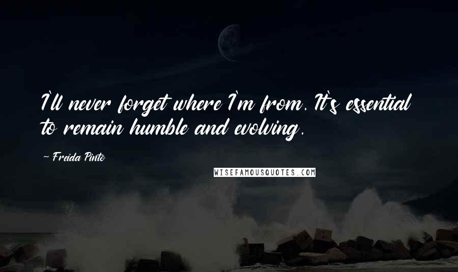 Freida Pinto quotes: I'll never forget where I'm from. It's essential to remain humble and evolving.