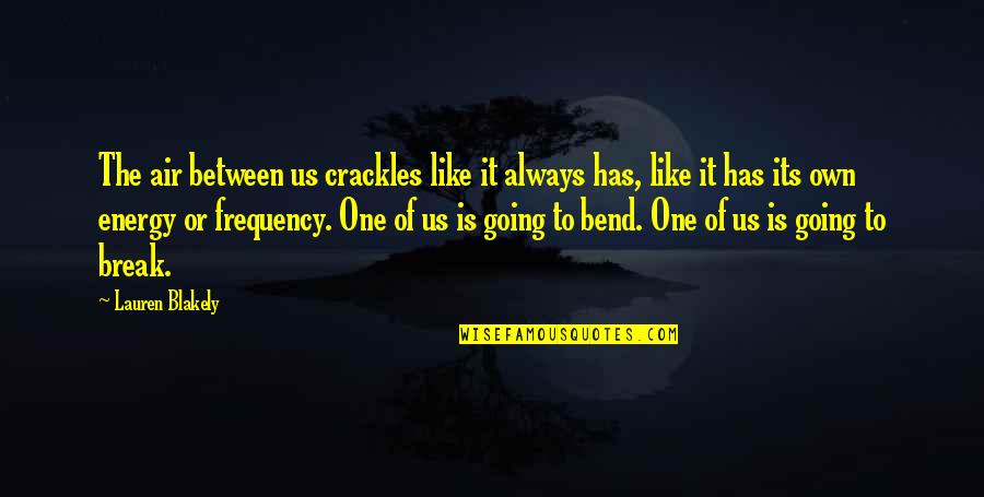 Frequency Of Love Quotes By Lauren Blakely: The air between us crackles like it always