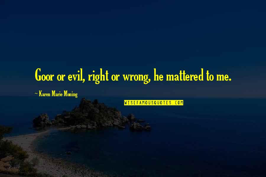 Frequenters Quotes By Karen Marie Moning: Goor or evil, right or wrong, he mattered