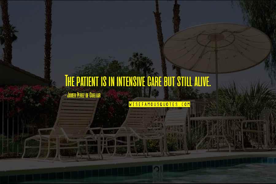 Freytags Quotes By Javier Perez De Cuellar: The patient is in intensive care but still Freytags Quotes By Javier Perez De Cuellar: The patient is in intensive care but still