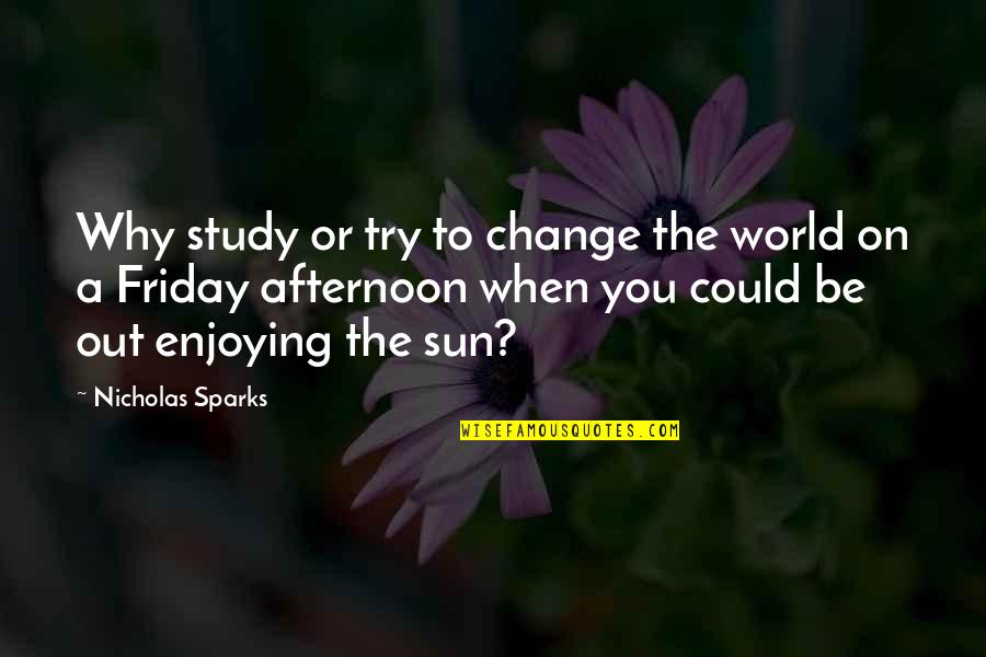Friday Afternoon Quotes By Nicholas Sparks: Why study or try to change the world