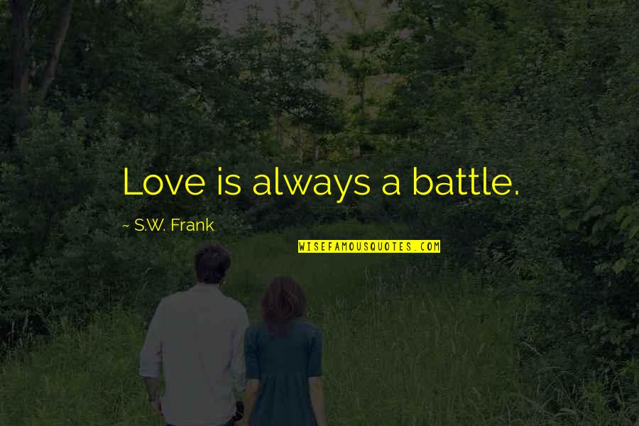 Friday Facial Quotes By S.W. Frank: Love is always a battle. Friday Facial Quotes By S.W. Frank: Love is always a battle.