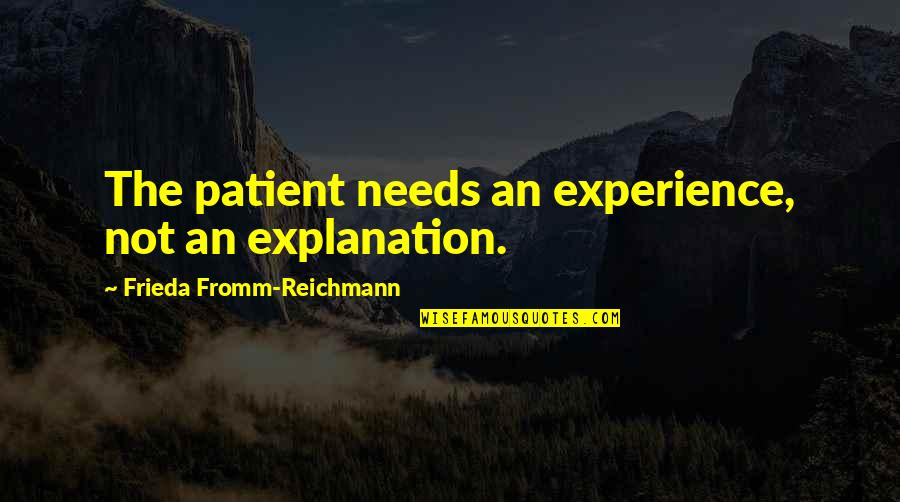 Frieda Quotes By Frieda Fromm-Reichmann: The patient needs an experience, not an explanation. Frieda Quotes By Frieda Fromm-Reichmann: The patient needs an experience, not an explanation.