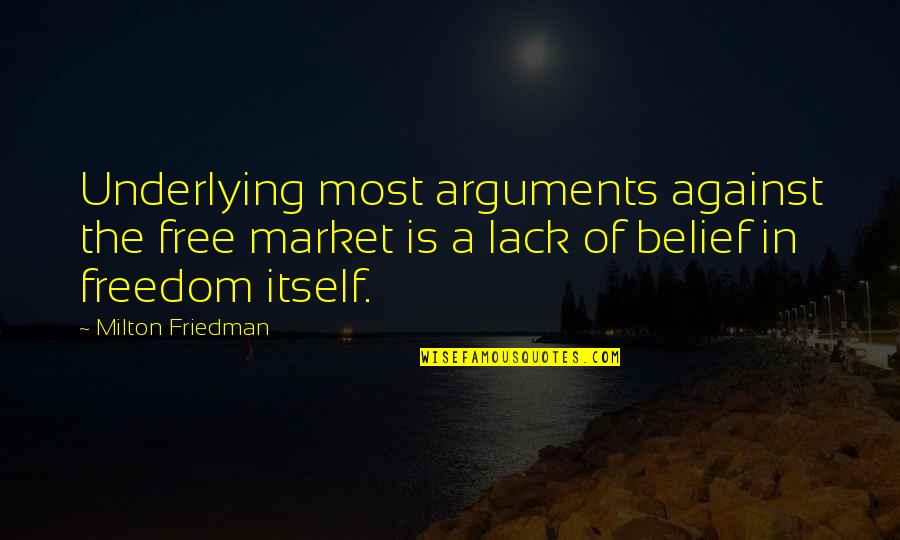 Friedman Milton Quotes By Milton Friedman: Underlying most arguments against the free market is