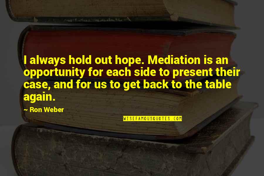 Friedmann Robertson Quotes By Ron Weber: I always hold out hope. Mediation is an Friedmann Robertson Quotes By Ron Weber: I always hold out hope. Mediation is an
