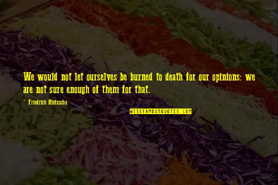 Friedrich Nietzsche Death Quotes By Friedrich Nietzsche: We would not let ourselves be burned to Friedrich Nietzsche Death Quotes By Friedrich Nietzsche: We would not let ourselves be burned to