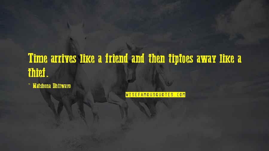 Friend Quotes And Quotes By Matshona Dhliwayo: Time arrives like a friend and then tiptoes