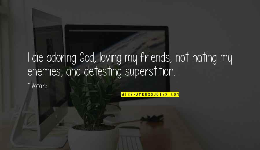 Friends And God Quotes By Voltaire: I die adoring God, loving my friends, not