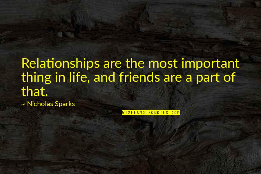 Friends Are Important In Life Quotes By Nicholas Sparks: Relationships are the most important thing in life,