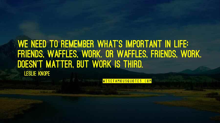Friends Are Most Important In Life Quotes By Leslie Knope: We need to remember what's important in life: Friends Are Most Important In Life Quotes By Leslie Knope: We need to remember what's important in life: