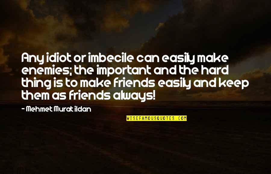 Friends As Enemies Quotes By Mehmet Murat Ildan: Any idiot or imbecile can easily make enemies;