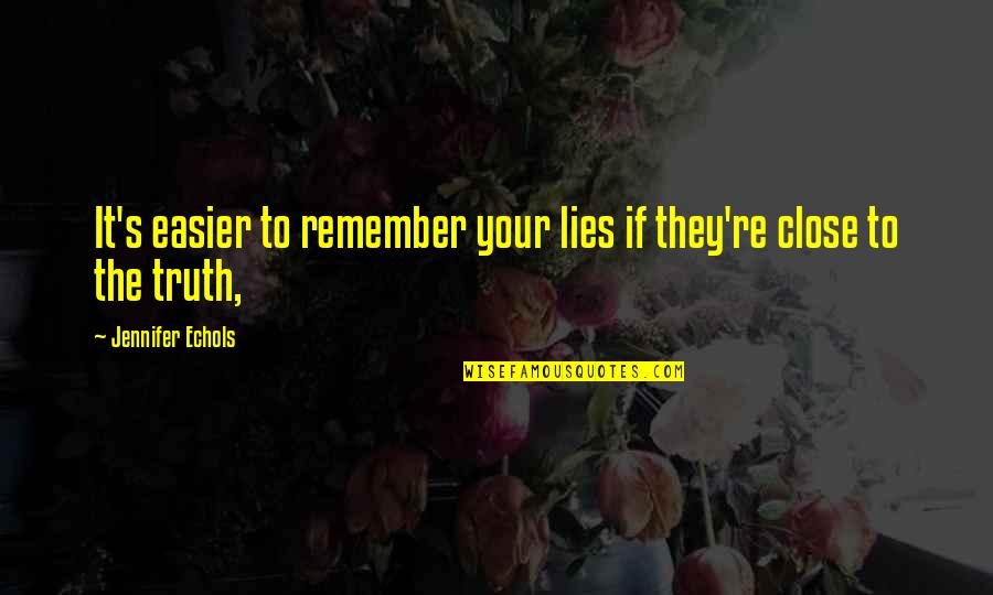 Friends Don't Lie Quotes By Jennifer Echols: It's easier to remember your lies if they're