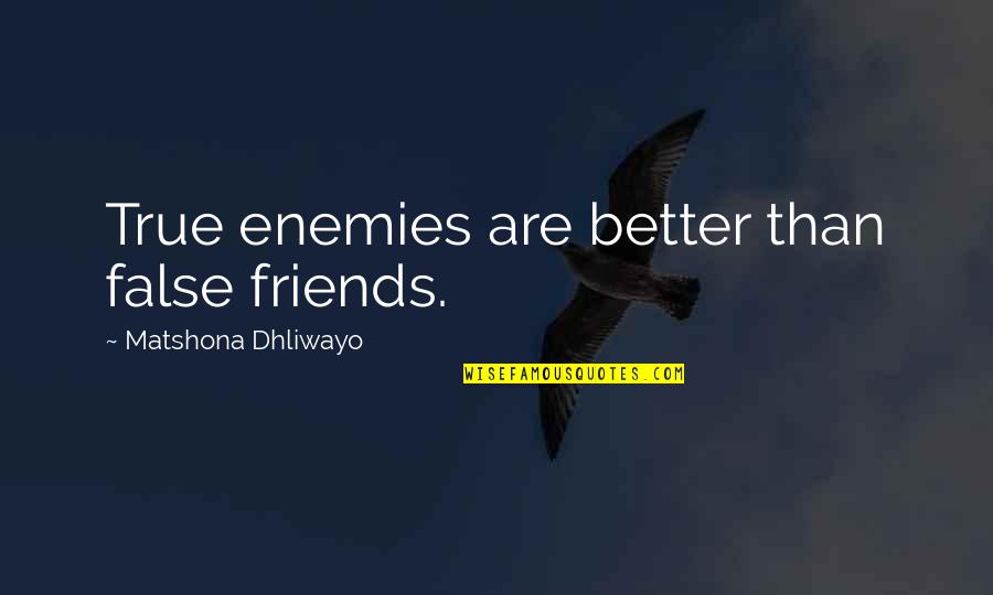 Friends Enemies Quotes Quotes By Matshona Dhliwayo: True enemies are better than false friends.