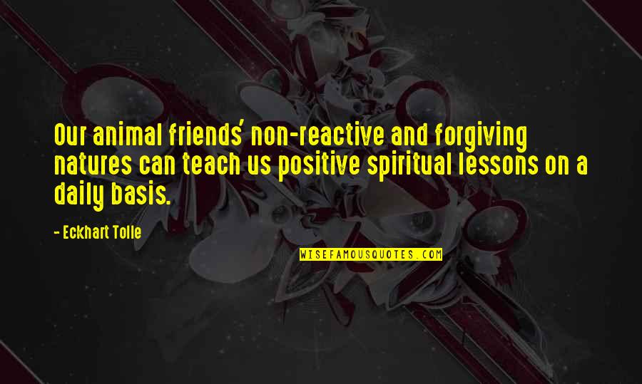 Friends Forgiving Quotes By Eckhart Tolle: Our animal friends' non-reactive and forgiving natures can