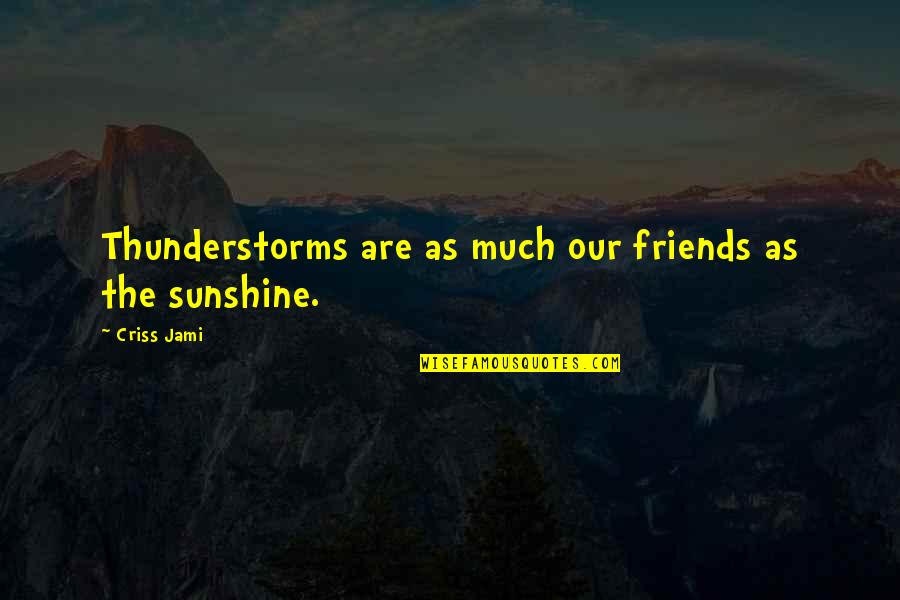 Friends In The Rain Quotes By Criss Jami: Thunderstorms are as much our friends as the