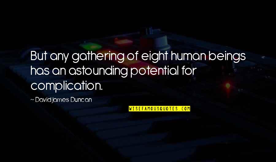 Friends In Vain Quotes By David James Duncan: But any gathering of eight human beings has Friends In Vain Quotes By David James Duncan: But any gathering of eight human beings has