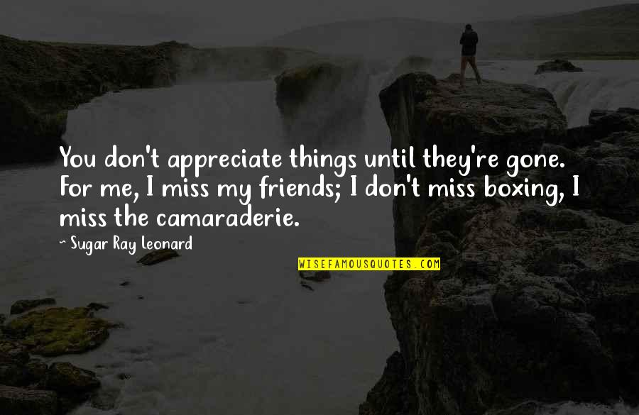 Friends That Are Gone Quotes By Sugar Ray Leonard: You don't appreciate things until they're gone. For Friends That Are Gone Quotes By Sugar Ray Leonard: You don't appreciate things until they're gone. For