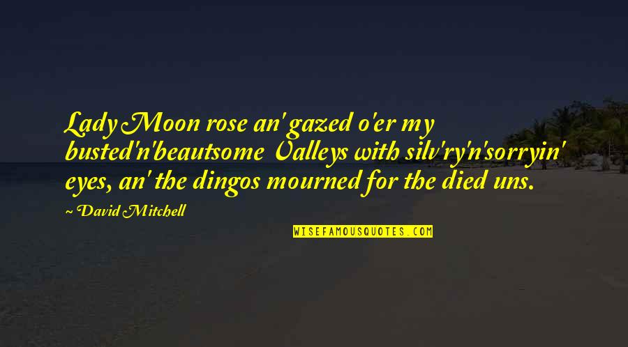 Friends Tv Show Famous Quotes By David Mitchell: Lady Moon rose an' gazed o'er my busted'n'beautsome