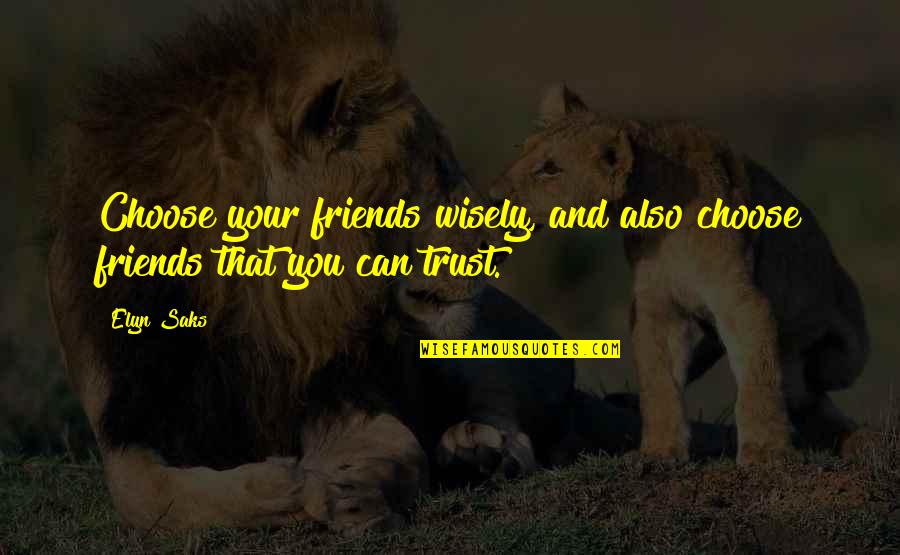 Friends You Can't Trust Quotes By Elyn Saks: Choose your friends wisely, and also choose friends