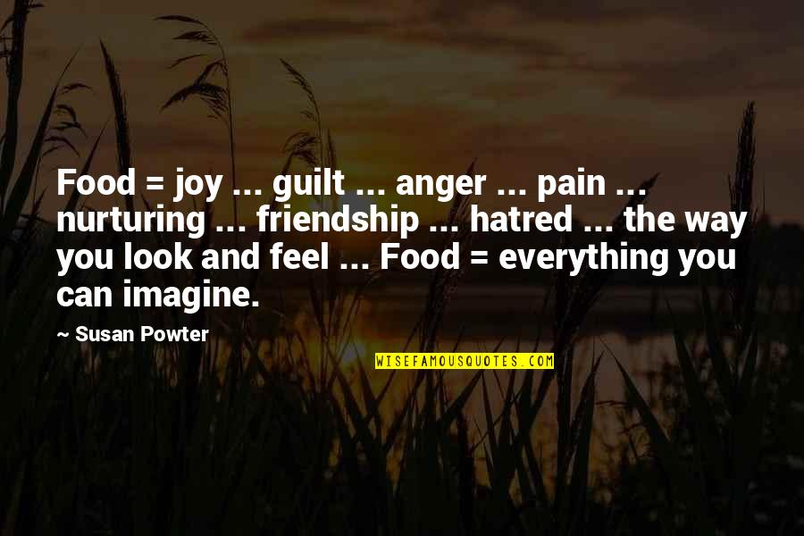 Friendship And Guilt Quotes By Susan Powter: Food = joy ... guilt ... anger ...