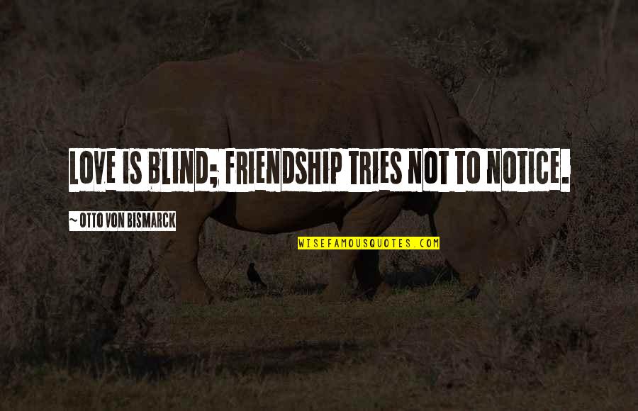 Friendship And Love Funny Quotes By Otto Von Bismarck: Love is blind; friendship tries not to notice.