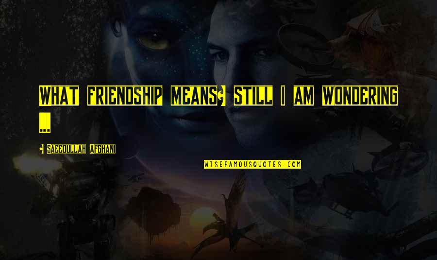 Friendship Means Quotes By Saeedullah Afghani: What friendship means? still i am wondering ...