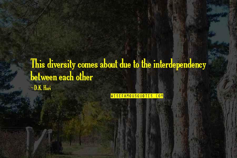 Friendship Misunderstood Quotes By D.K. Hari: This diversity comes about due to the interdependency