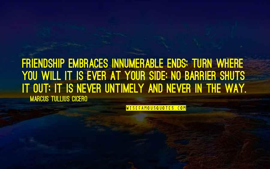 Friendship Never Ends Quotes By Marcus Tullius Cicero: Friendship embraces innumerable ends; turn where you will