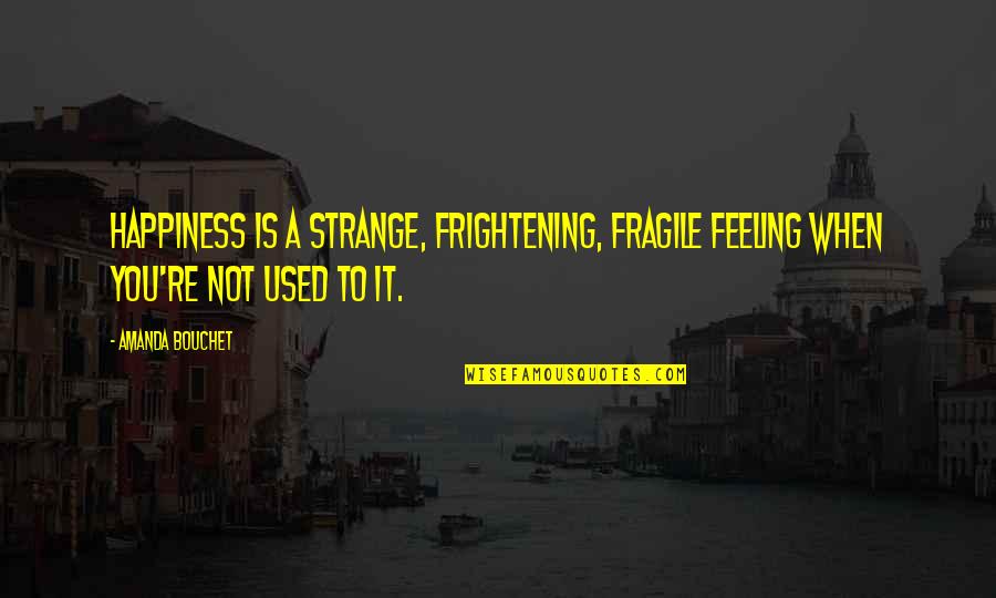 Frightening Quotes By Amanda Bouchet: Happiness is a strange, frightening, fragile feeling when