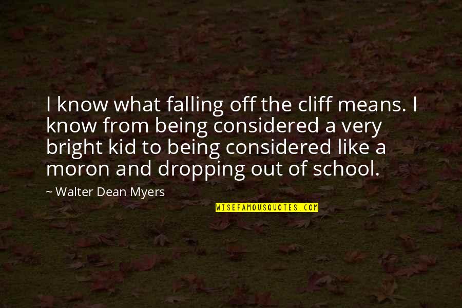 Fringy Face Quotes By Walter Dean Myers: I know what falling off the cliff means.