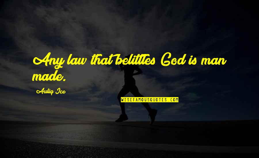 Frodo Lord Of The Rings Quotes By Auliq Ice: Any law that belittles God is man made.