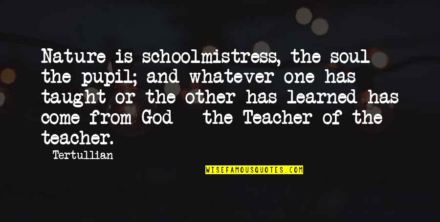 From Nature Quotes By Tertullian: Nature is schoolmistress, the soul the pupil; and From Nature Quotes By Tertullian: Nature is schoolmistress, the soul the pupil; and
