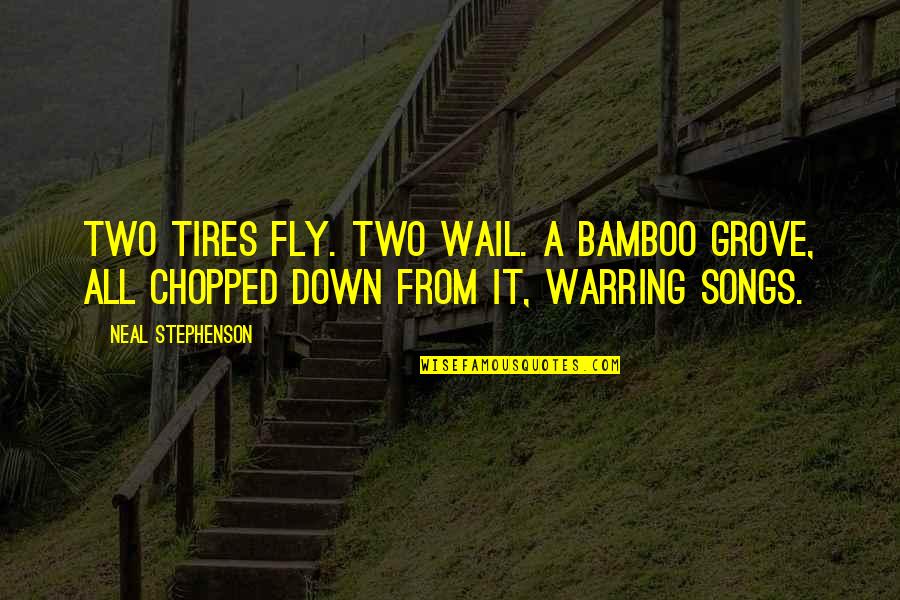 From Songs Quotes By Neal Stephenson: Two tires fly. Two wail. A bamboo grove,
