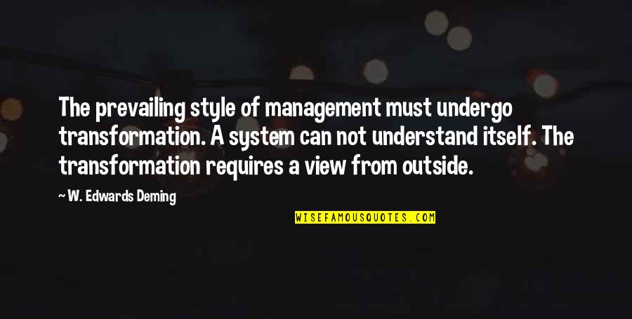From The System Quotes By W. Edwards Deming: The prevailing style of management must undergo transformation. From The System Quotes By W. Edwards Deming: The prevailing style of management must undergo transformation.