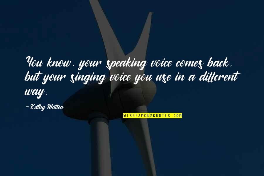 Frontiere Meats Quotes By Kathy Mattea: You know, your speaking voice comes back, but Frontiere Meats Quotes By Kathy Mattea: You know, your speaking voice comes back, but