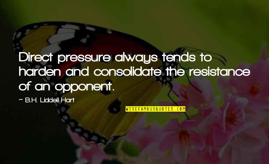 Fruchte Quotes By B.H. Liddell Hart: Direct pressure always tends to harden and consolidate