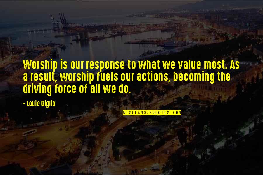 Fuels Quotes By Louie Giglio: Worship is our response to what we value