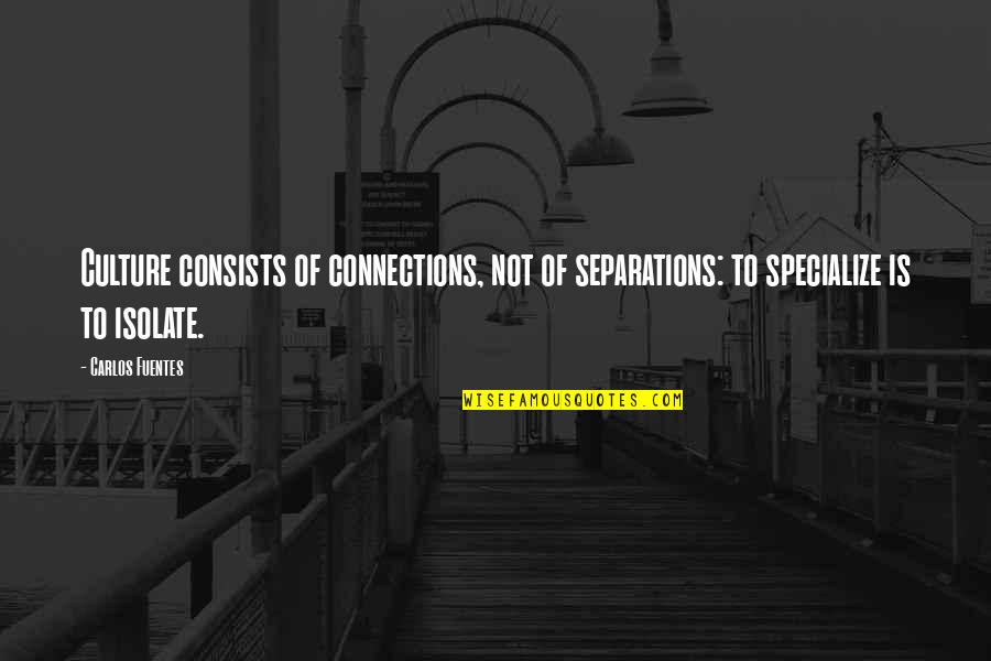 Fuentes Quotes By Carlos Fuentes: Culture consists of connections, not of separations: to