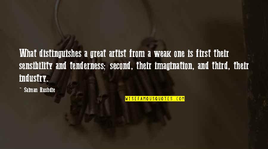 Fuglen Tokyo Quotes By Salman Rushdie: What distinguishes a great artist from a weak Fuglen Tokyo Quotes By Salman Rushdie: What distinguishes a great artist from a weak